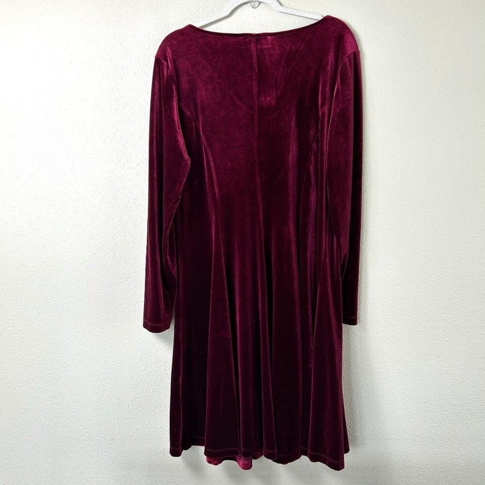 Marc Bouwer Unlimited Dress Size XL Burgundly Velvet Velour Long Sleeves V Neck - Picture 3 of 12